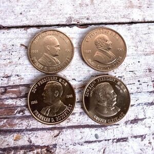 Vintage USA Piedfort Presidents Brass Coin Token Lot of 4 29mm